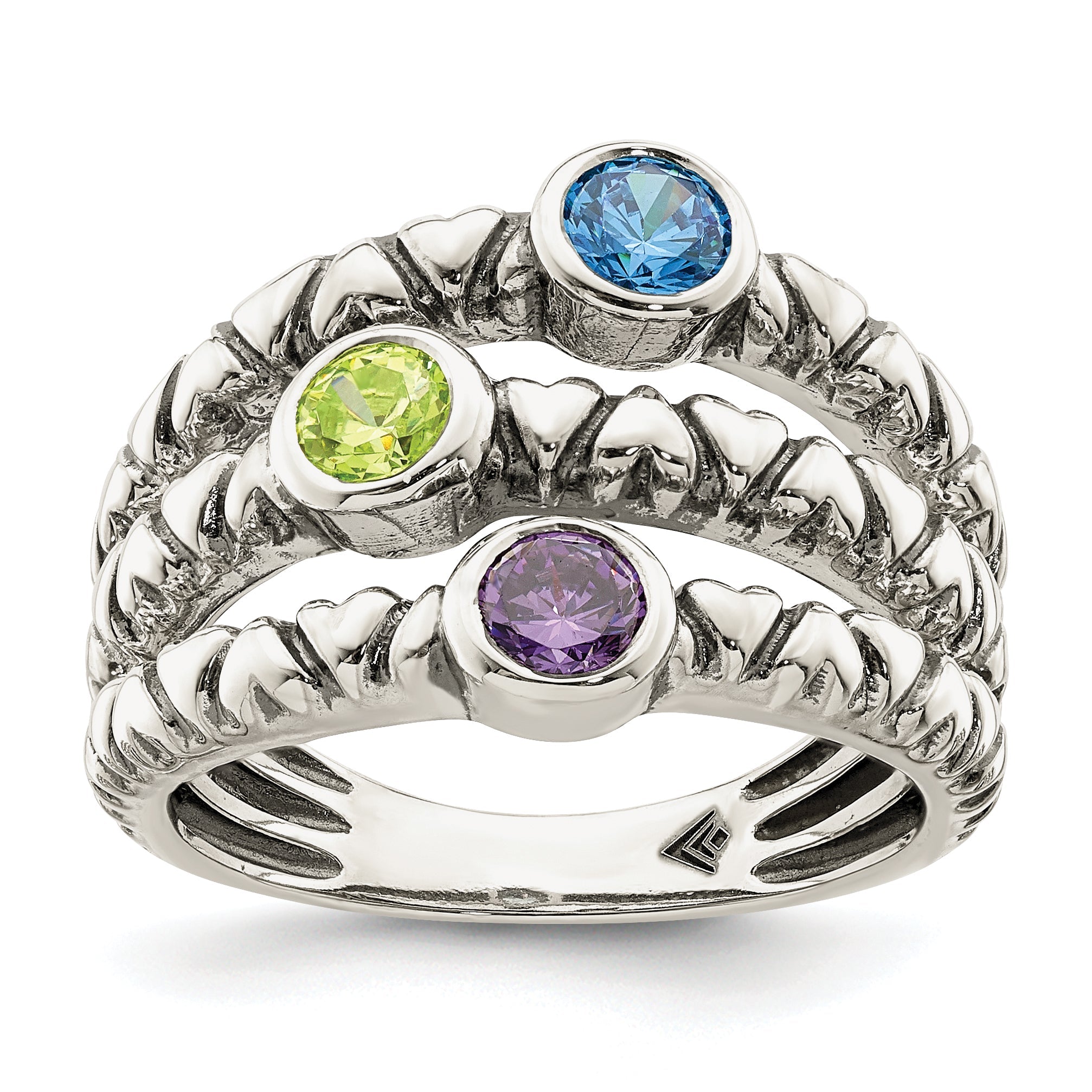 Sterlingsilber Blau, Grün & Lila Zirkonia Oxidiert Ring