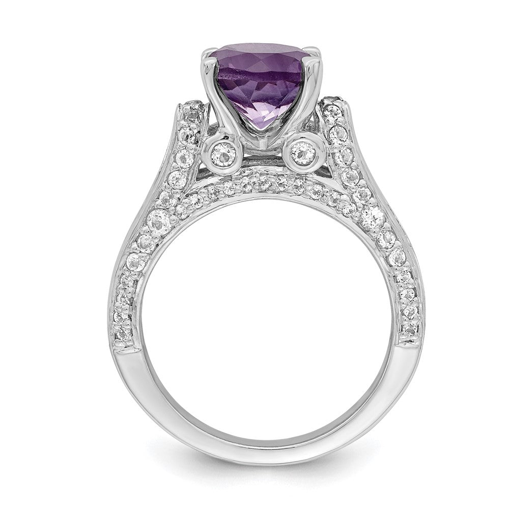 Sterlingsilber Rhodiniert 8mm Amethyst & Weiß Topas Ring