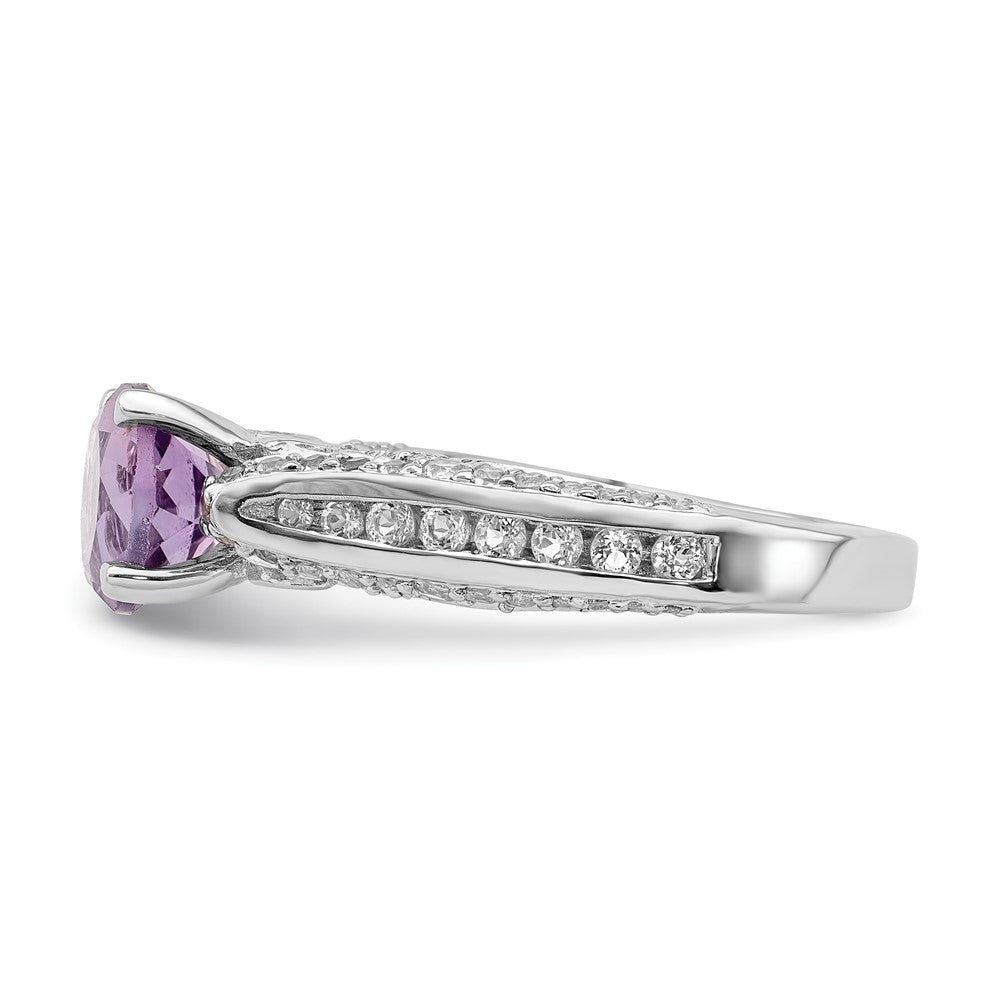 Sterlingsilber Rhodiniert 8mm Amethyst & Weiß Topas Ring