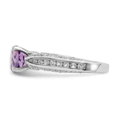 Sterlingsilber Rhodiniert 8mm Amethyst & Weiß Topas Ring