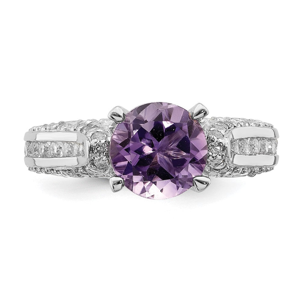 Sterlingsilber Rhodiniert 8mm Amethyst & Weiß Topas Ring