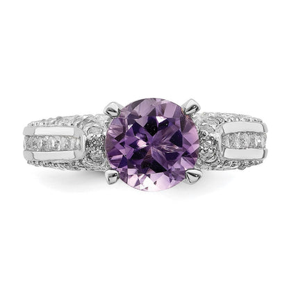 Sterlingsilber Rhodiniert 8mm Amethyst & Weiß Topas Ring