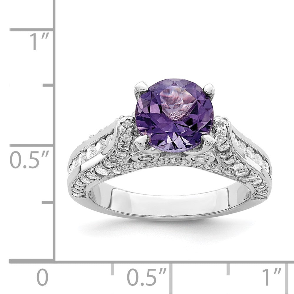 Sterlingsilber Rhodiniert 8mm Amethyst & Weiß Topas Ring