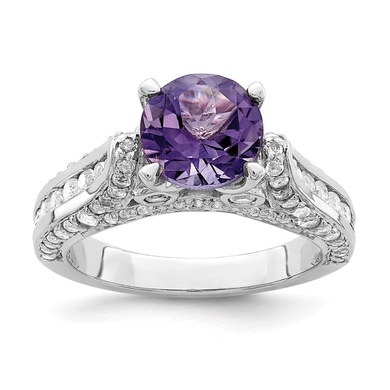 Sterlingsilber Rhodiniert 8mm Amethyst & Weiß Topas Ring