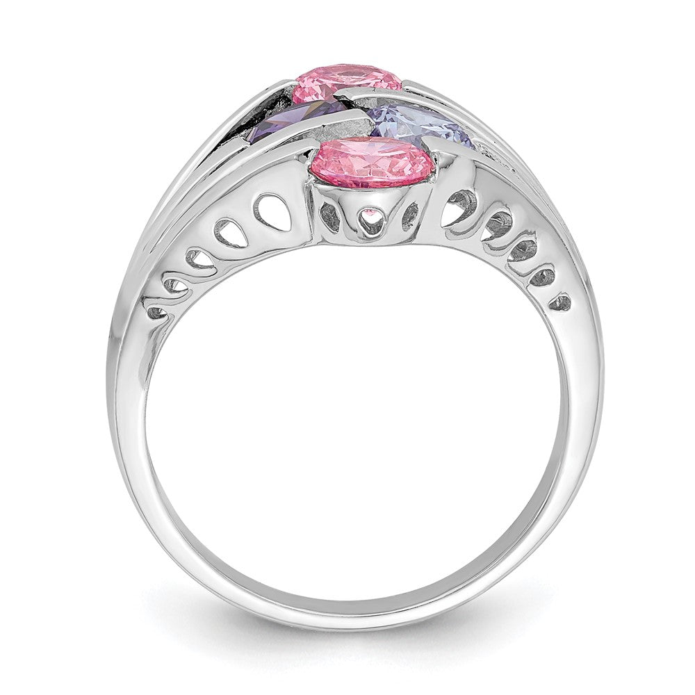 Sterlingsilber Rhodiniert Rosa & Lila Zirkonia 4 Stab Ring