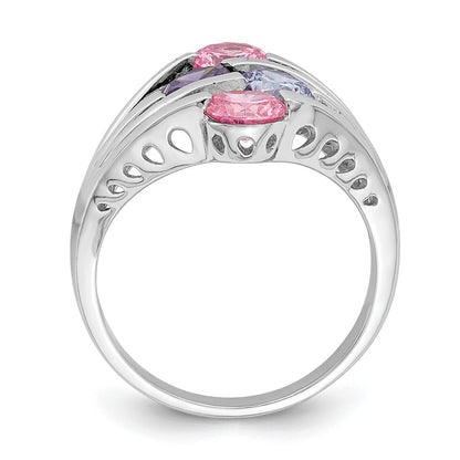 Sterlingsilber Rhodiniert Rosa & Lila Zirkonia 4 Stab Ring