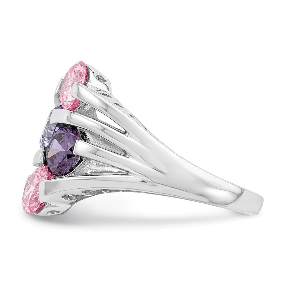 Sterlingsilber Rhodiniert Rosa & Lila Zirkonia 4 Stab Ring