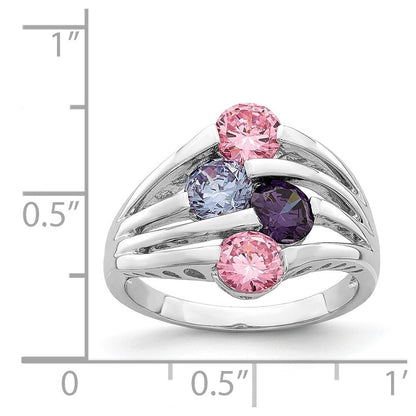Sterlingsilber Rhodiniert Rosa & Lila Zirkonia 4 Stab Ring