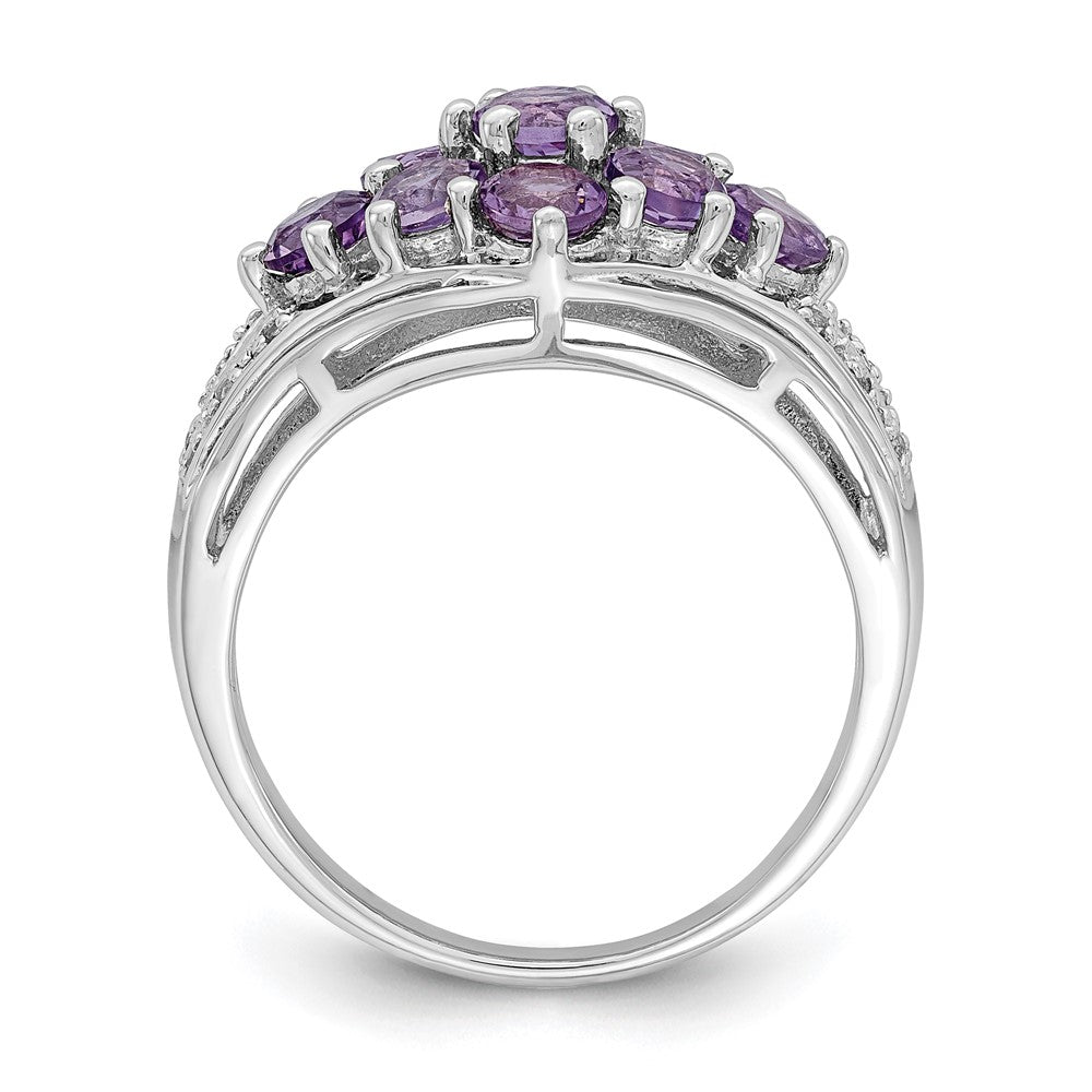 Sterlingsilber Rhodiniert Amethyst & Weiß Topas Fantasie Ring (size 6 Nur)