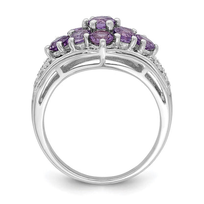Sterlingsilber Rhodiniert Amethyst & Weiß Topas Fantasie Ring (size 6 Nur)