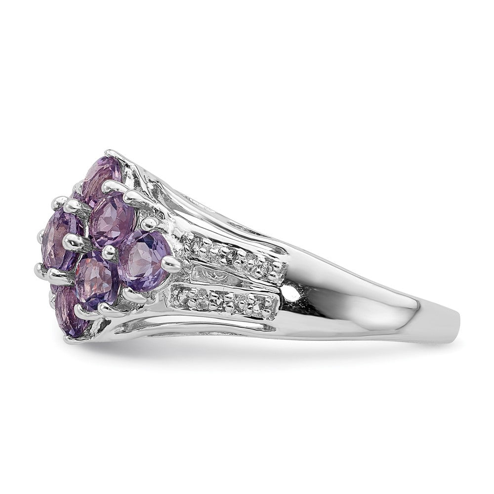 Sterlingsilber Rhodiniert Amethyst & Weiß Topas Fantasie Ring (size 6 Nur)