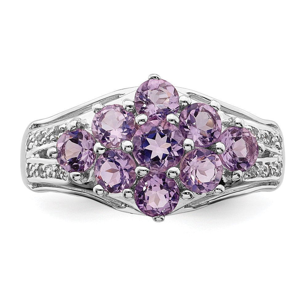 Sterlingsilber Rhodiniert Amethyst & Weiß Topas Fantasie Ring (size 6 Nur)