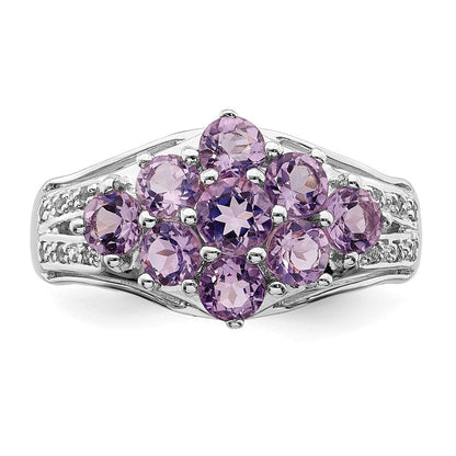 Sterlingsilber Rhodiniert Amethyst & Weiß Topas Fantasie Ring (size 6 Nur)