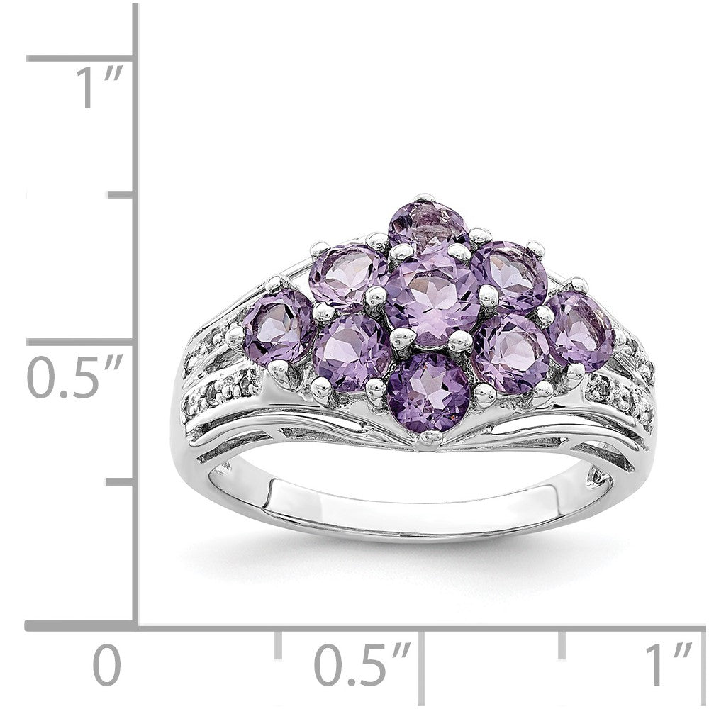 Sterlingsilber Rhodiniert Amethyst & Weiß Topas Fantasie Ring (size 6 Nur)