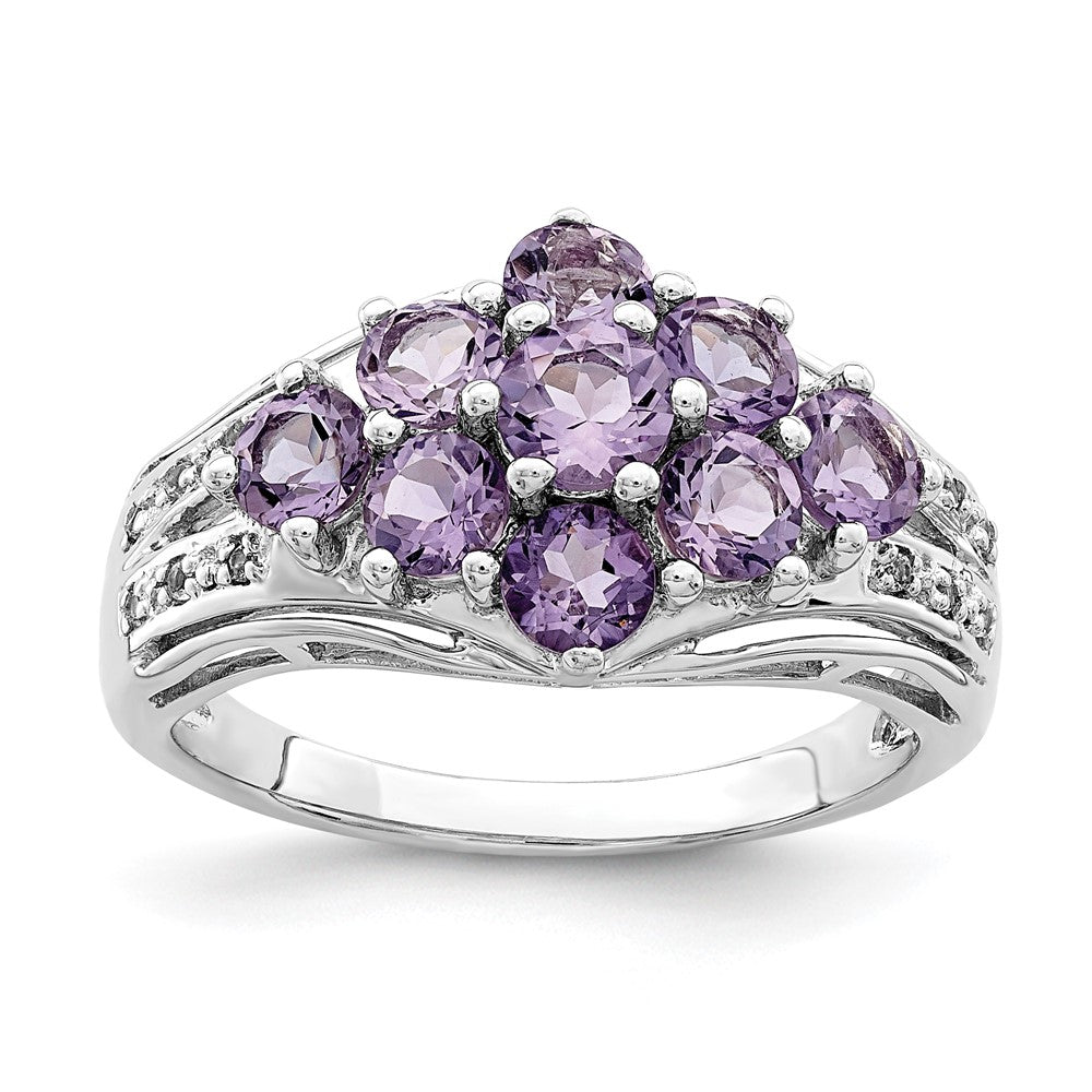 Sterlingsilber Rhodiniert Amethyst & Weiß Topas Fantasie Ring (size 6 Nur)