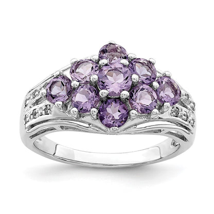 Sterlingsilber Rhodiniert Amethyst & Weiß Topas Fantasie Ring (size 6 Nur)