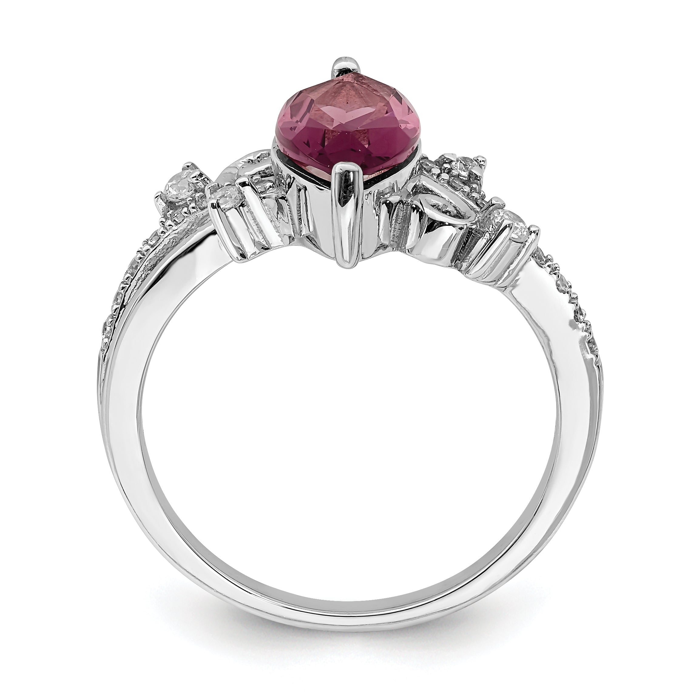 Sterlingsilber Rhodiniert Rot Glas Marquise Stein & Zirkonia Ring