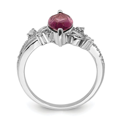 Sterlingsilber Rhodiniert Rot Glas Marquise Stein & Zirkonia Ring