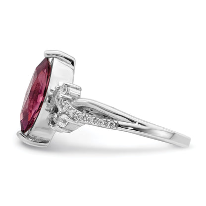 Sterlingsilber Rhodiniert Rot Glas Marquise Stein & Zirkonia Ring