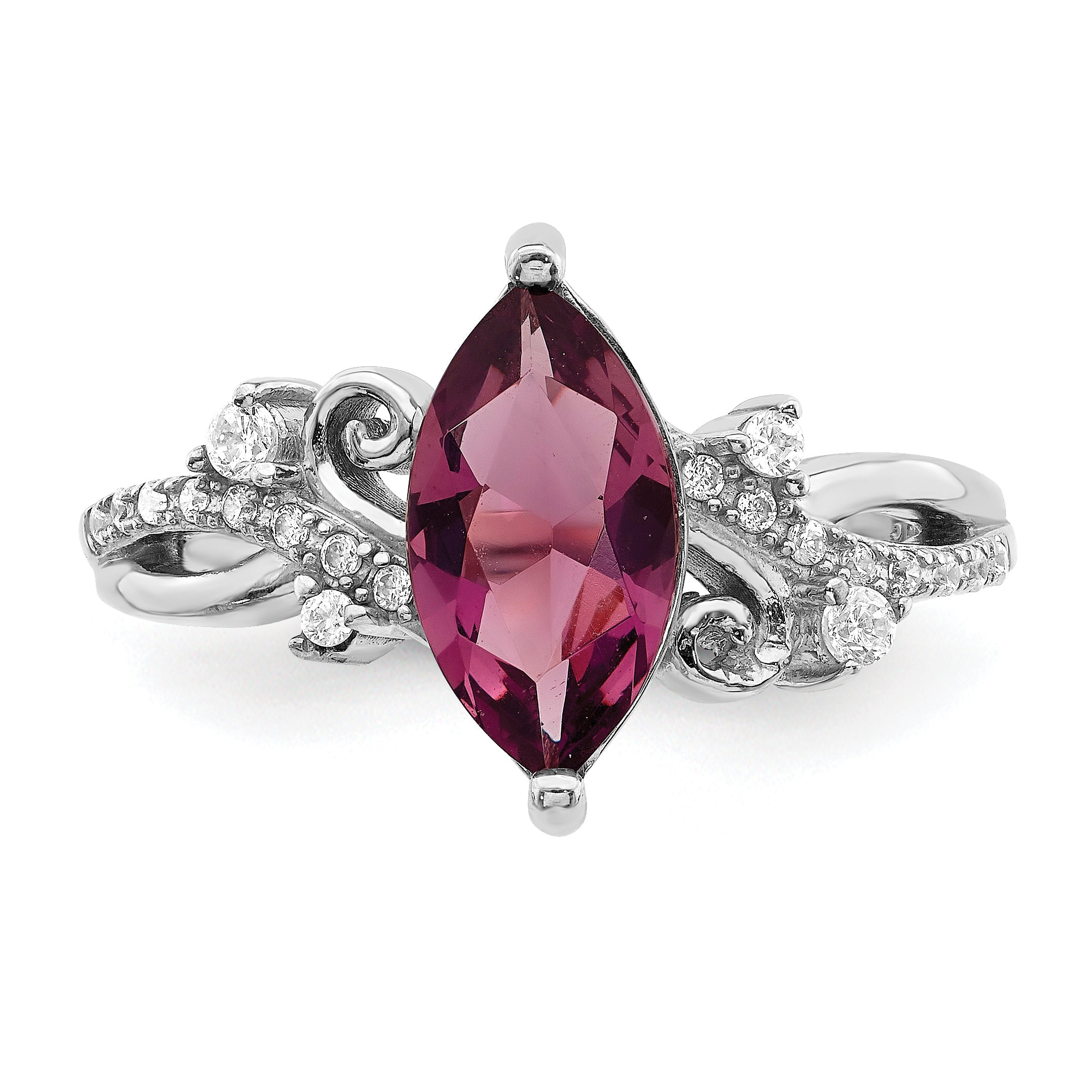 Sterlingsilber Rhodiniert Rot Glas Marquise Stein & Zirkonia Ring