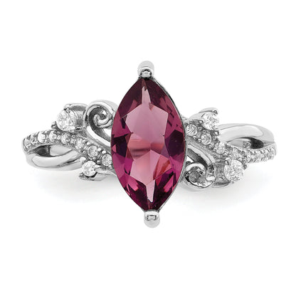 Sterlingsilber Rhodiniert Rot Glas Marquise Stein & Zirkonia Ring