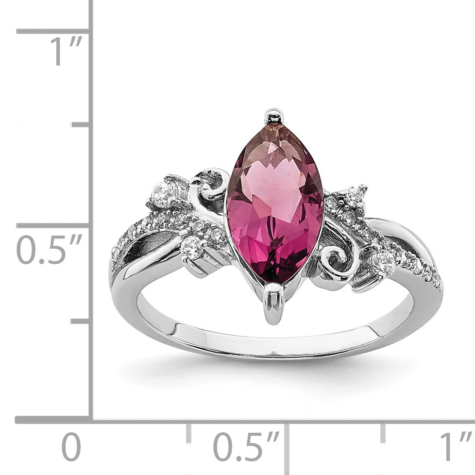 Sterlingsilber Rhodiniert Rot Glas Marquise Stein & Zirkonia Ring