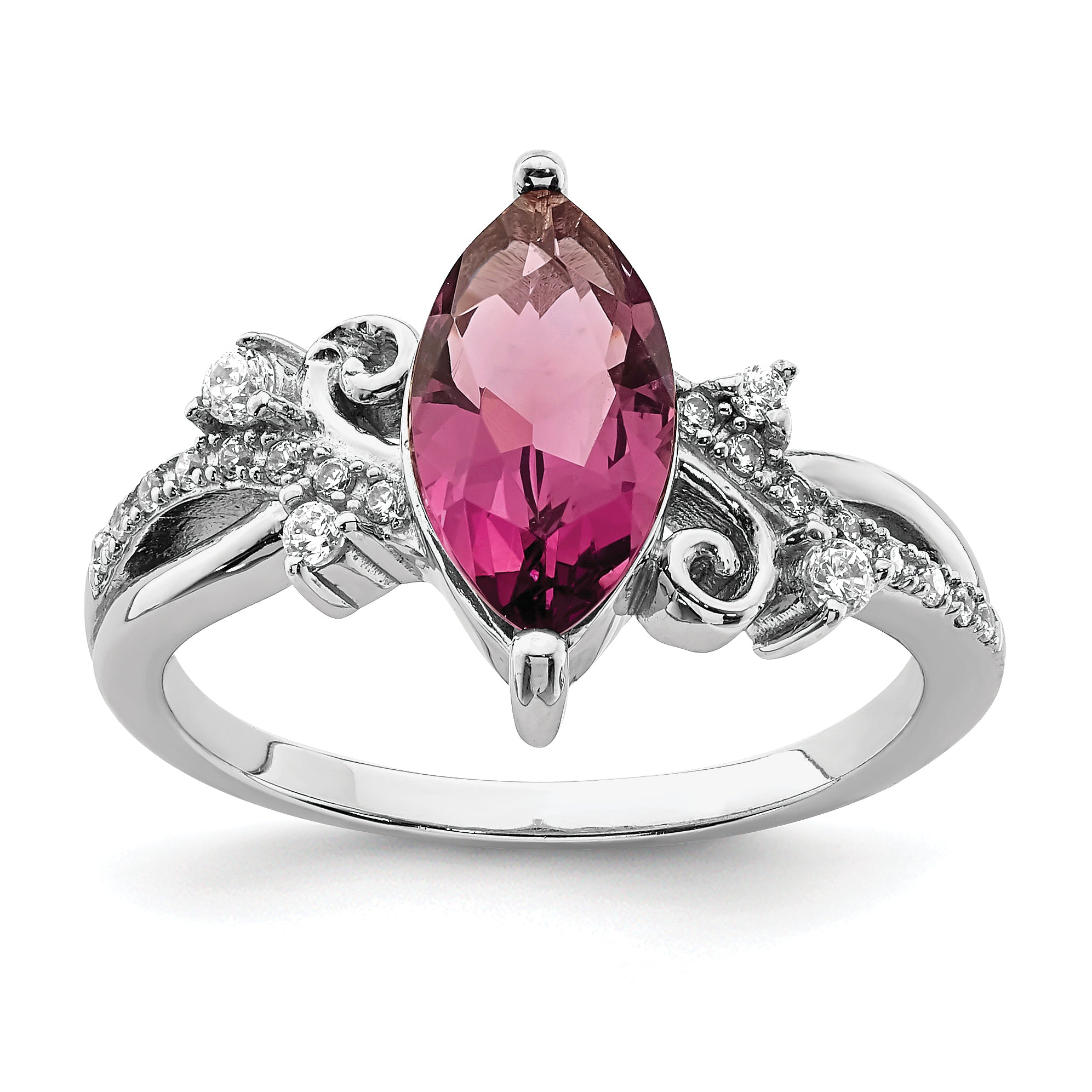 Sterlingsilber Rhodiniert Rot Glas Marquise Stein & Zirkonia Ring