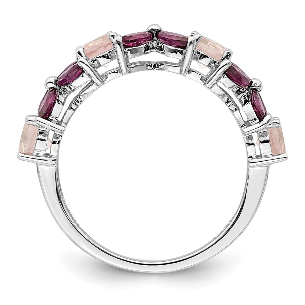 Sterlingsilber Rhodiniert Rose Quarz & Rhodolith Ring (size 8 Nur)