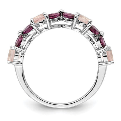 Sterlingsilber Rhodiniert Rose Quarz & Rhodolith Ring (size 8 Nur)