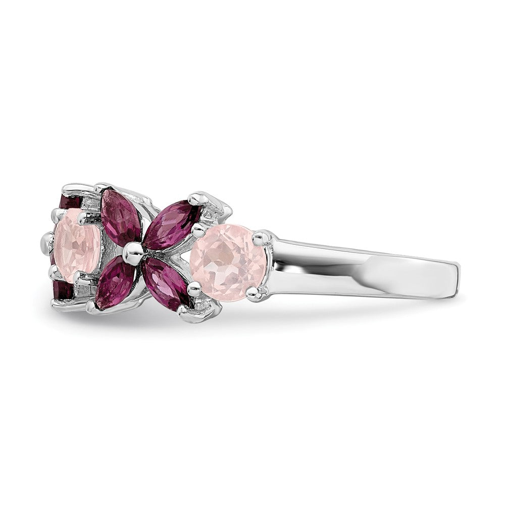 Sterlingsilber Rhodiniert Rose Quarz & Rhodolith Ring (size 8 Nur)