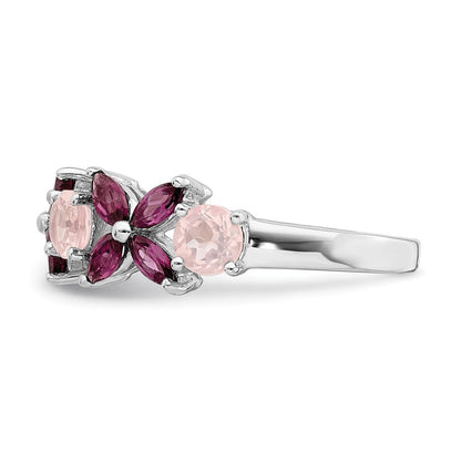 Sterlingsilber Rhodiniert Rose Quarz & Rhodolith Ring (size 8 Nur)