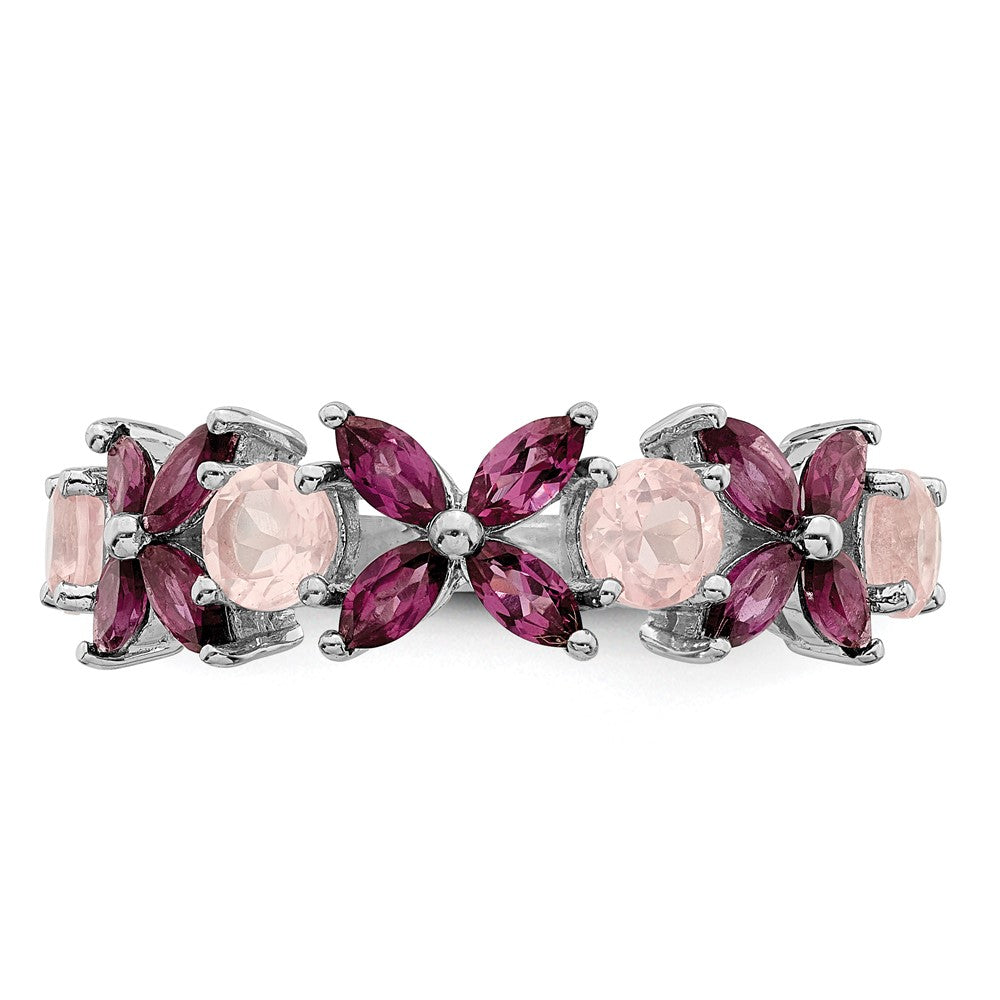 Sterlingsilber Rhodiniert Rose Quarz & Rhodolith Ring (size 8 Nur)