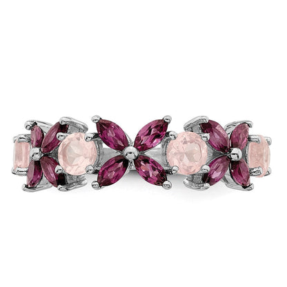 Sterlingsilber Rhodiniert Rose Quarz & Rhodolith Ring (size 8 Nur)