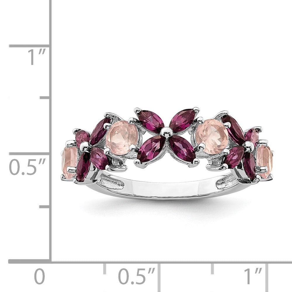 Sterlingsilber Rhodiniert Rose Quarz & Rhodolith Ring (size 8 Nur)