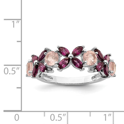 Sterlingsilber Rhodiniert Rose Quarz & Rhodolith Ring (size 8 Nur)