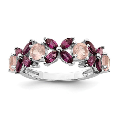 Sterlingsilber Rhodiniert Rose Quarz & Rhodolith Ring (size 8 Nur)