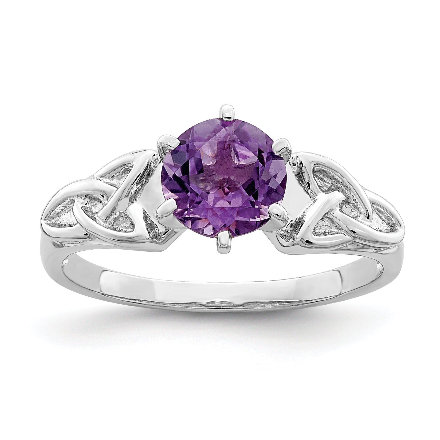 Sterlingsilber Rhodiniert Amethyst Keltisch Dreifaltigkeit Ring