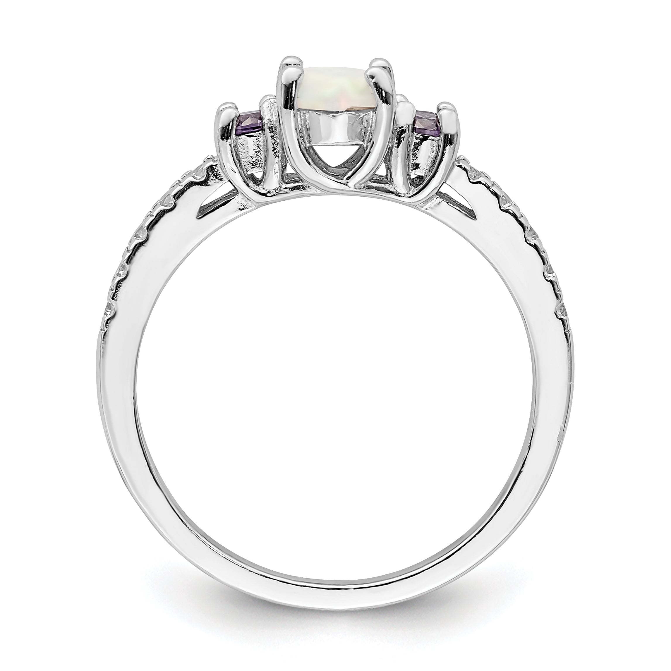 Sterlingsilber Rhodiniert Im Labor Erzeugt Opal/cz Ring
