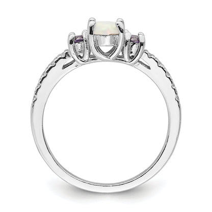 Sterlingsilber Rhodiniert Im Labor Erzeugt Opal/cz Ring
