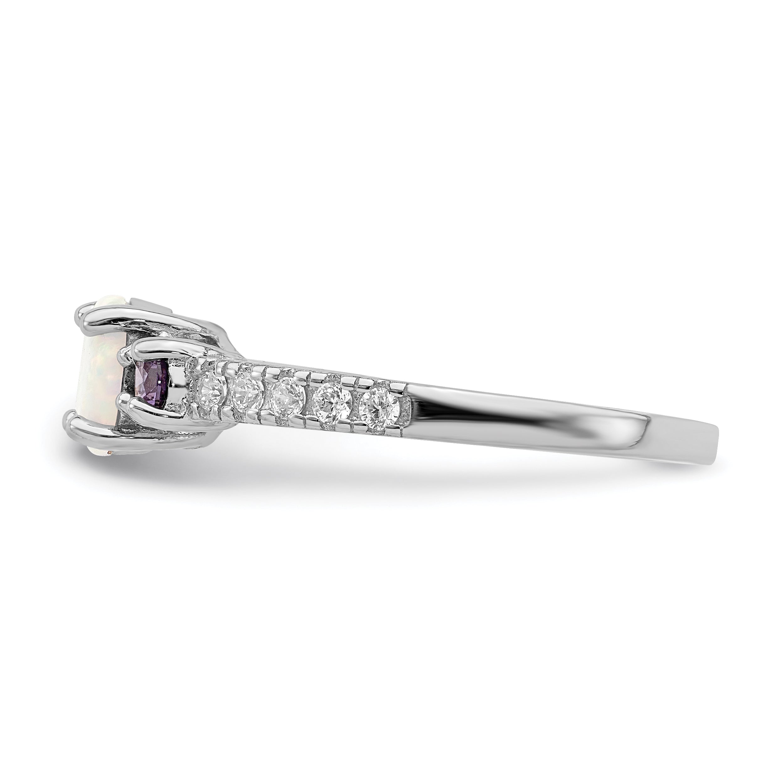 Sterlingsilber Rhodiniert Im Labor Erzeugt Opal/cz Ring