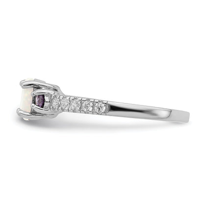 Sterlingsilber Rhodiniert Im Labor Erzeugt Opal/cz Ring