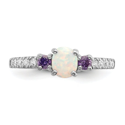 Sterlingsilber Rhodiniert Im Labor Erzeugt Opal/cz Ring