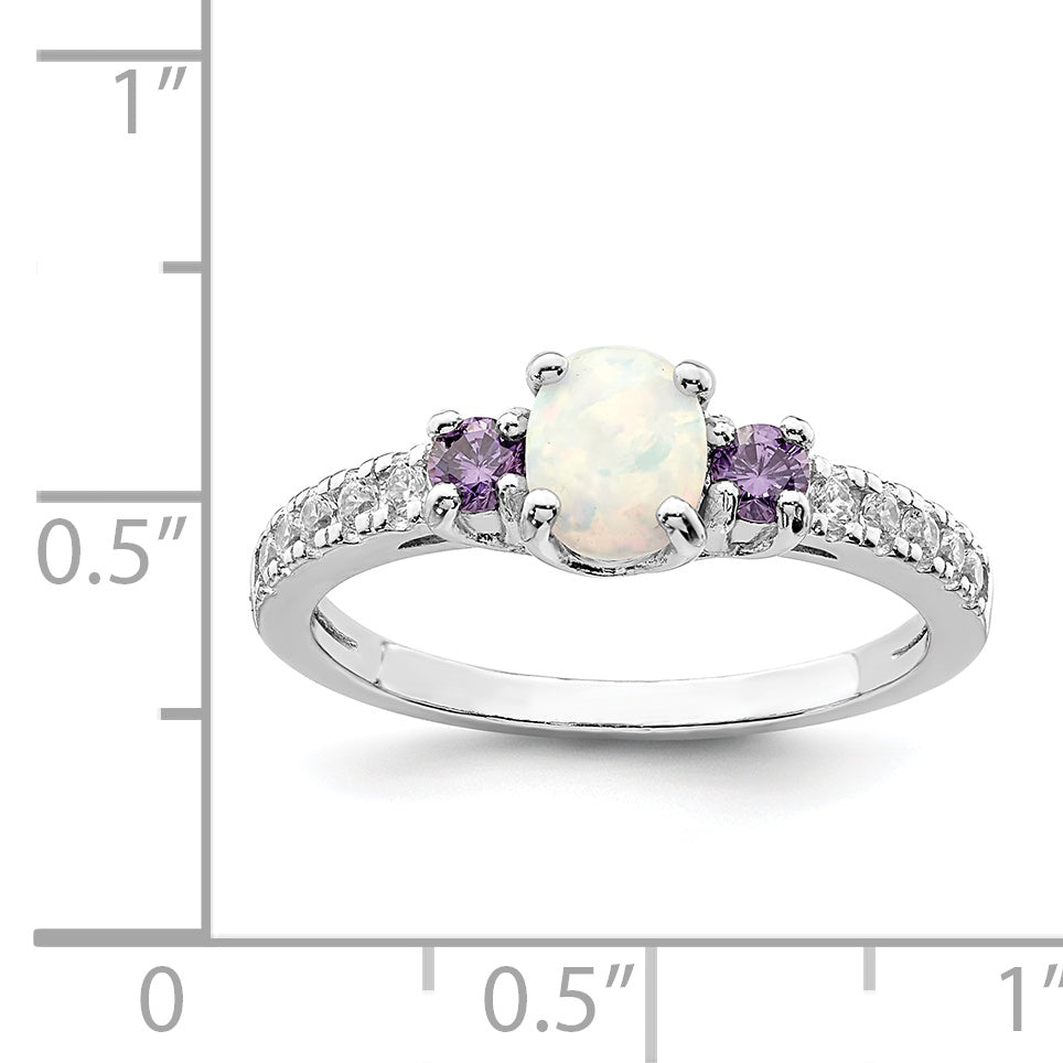 Sterlingsilber Rhodiniert Im Labor Erzeugt Opal/cz Ring
