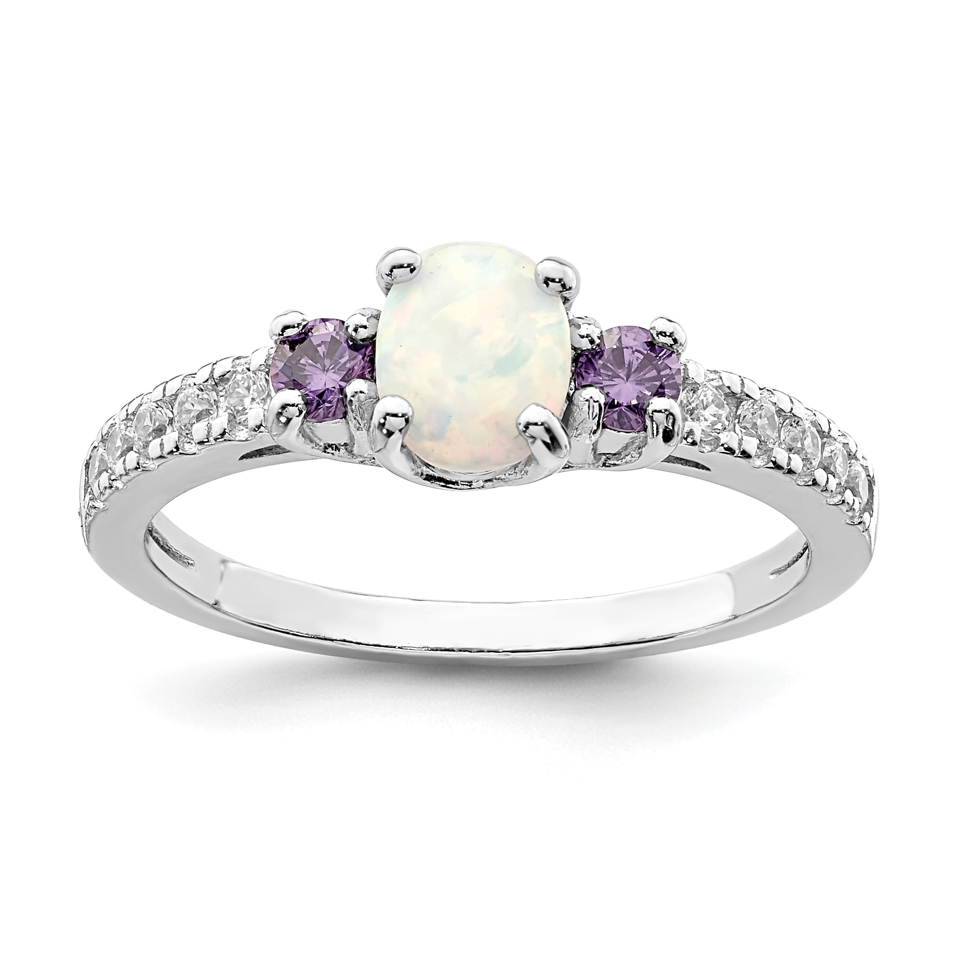 Sterlingsilber Rhodiniert Im Labor Erzeugt Opal/cz Ring