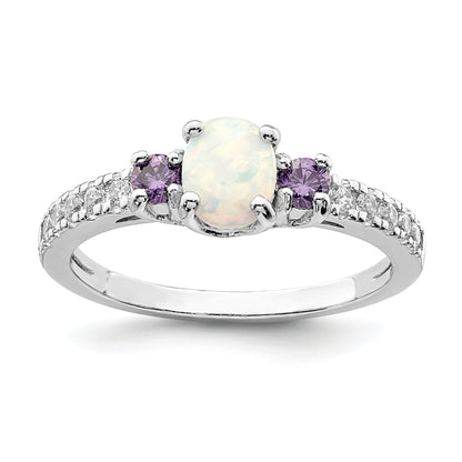 Sterlingsilber Rhodiniert Im Labor Erzeugt Opal/cz Ring