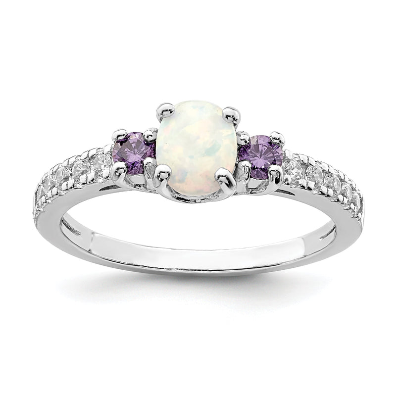 Sterlingsilber Rhodiniert Im Labor Erzeugt Opal/cz Ring