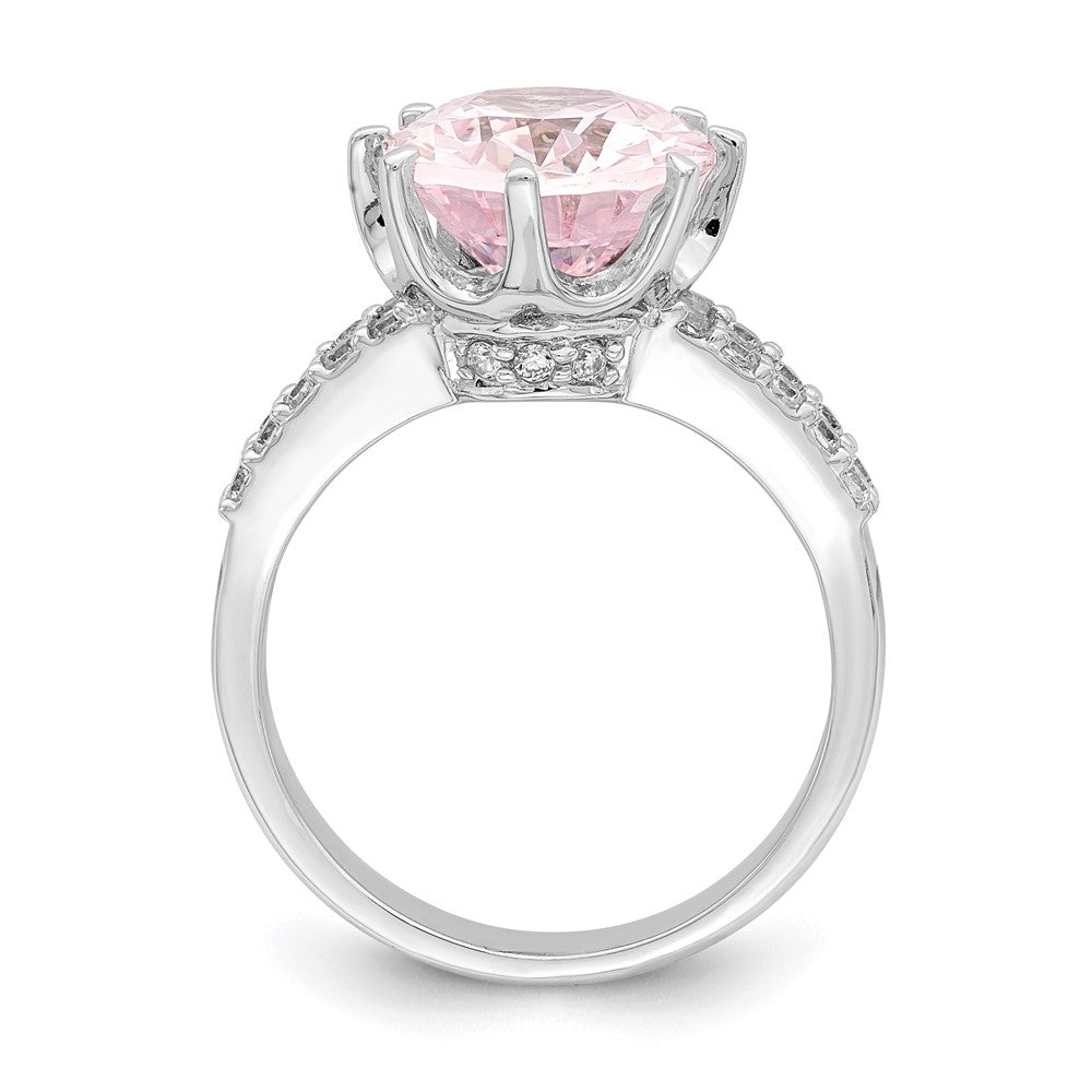 Sterlingsilber Rhodiniert 12x10 Oval Rosa & Weiß Zirkonia Ring (size 8 Nur)