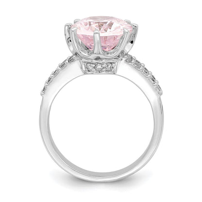 Sterlingsilber Rhodiniert 12x10 Oval Rosa & Weiß Zirkonia Ring (size 8 Nur)