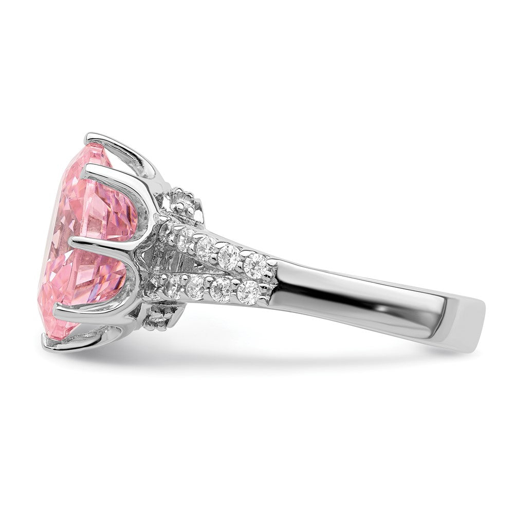 Sterlingsilber Rhodiniert 12x10 Oval Rosa & Weiß Zirkonia Ring (size 8 Nur)