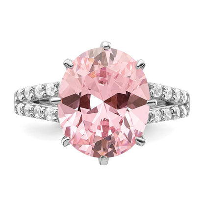 Sterlingsilber Rhodiniert 12x10 Oval Rosa & Weiß Zirkonia Ring (size 8 Nur)
